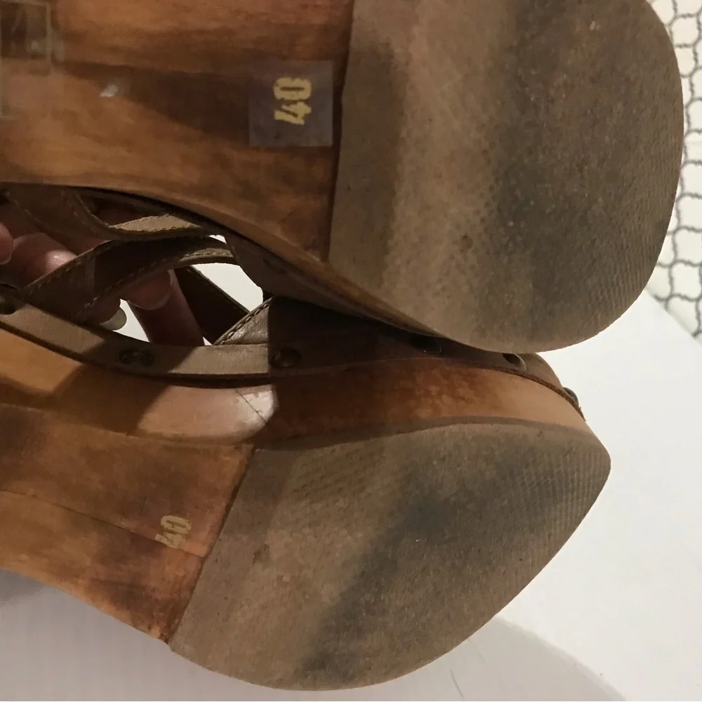 Cordani Brown Nubuck Leather Clog Heels with Ankle Strap Size 40